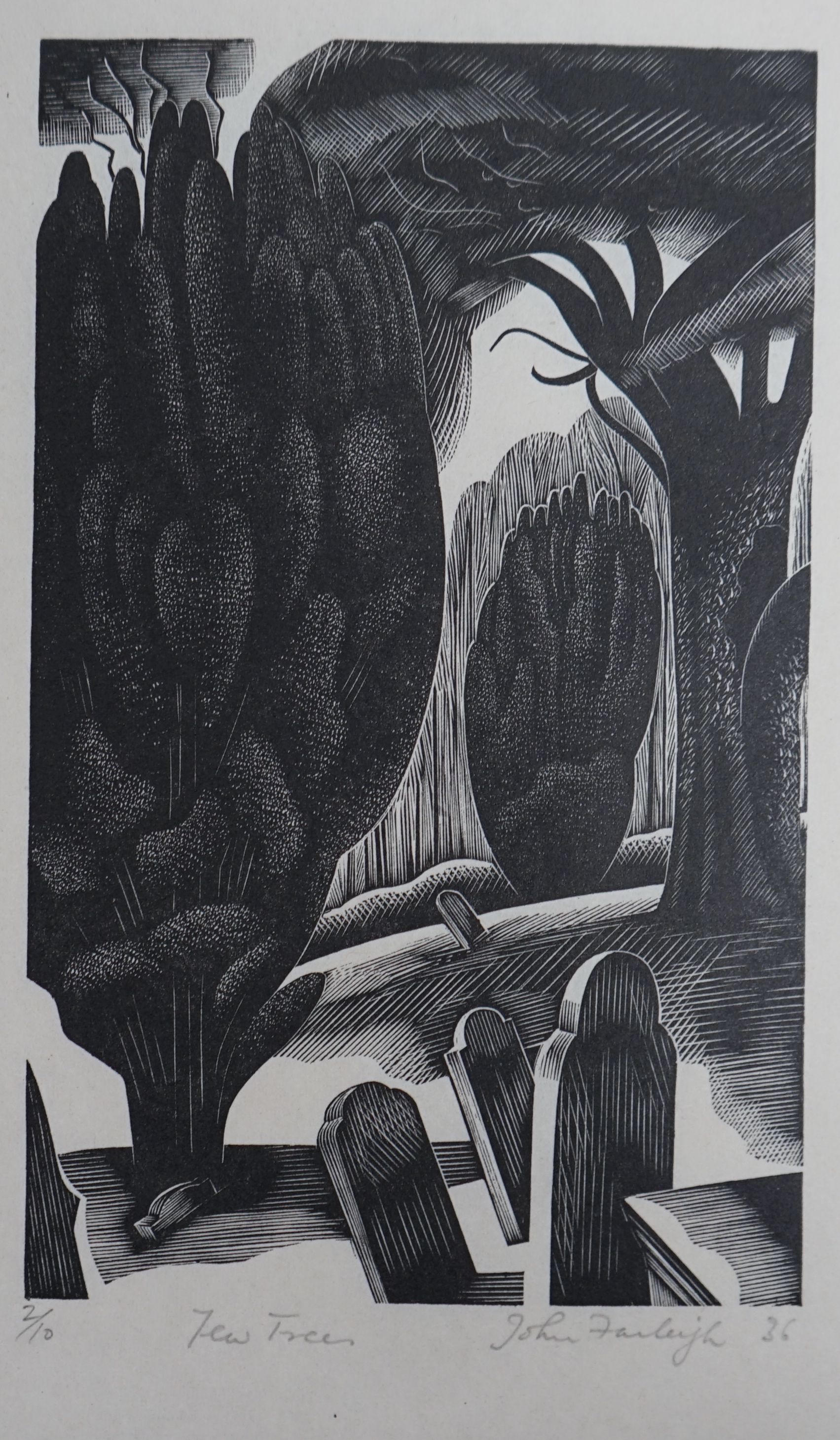 John Farleigh (1900-1965), four woodblock prints, Dhalia, Apples, Yew Trees and another Yew Trees, all numbered in pencil, largest 34 x 24cm, unframed